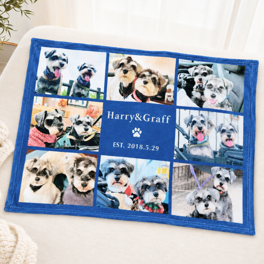 【写真＋名入れ】フォトコラージュ 写真8枚入りうちの子 アルバムブランケット